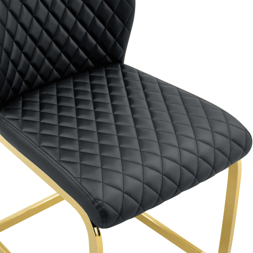 Conjunto de mesa e cadeiras de 60 cm - Mesa redonda em MDF com efeito de madeira e base dourada, 2 cadeiras de jantar pretas com design acolchoado em losangos e estrutura metálica dourada - Preto, Dourado, Madeira