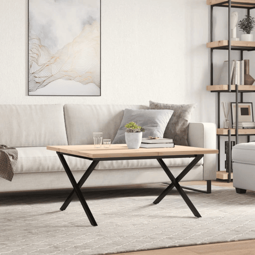 Mesa de Centro, Mesa baixa, estrutura em X 90x90x45,5 cm pinhoaço