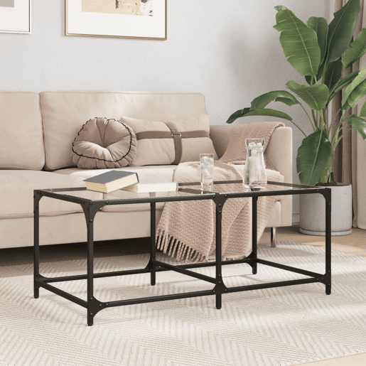 Mesa de Centro, Mesa baixa c topo em vidro transparente 98,5x50x40 cm aço Mesa de Centro, Mesa baixa c topo em vidro transparente 98,5x50x40 cm aço