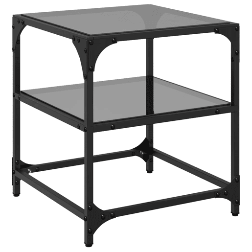 2pcs Mesas de centro, Mesas baixas c topo em vidro preto 40x40x45 cm aço