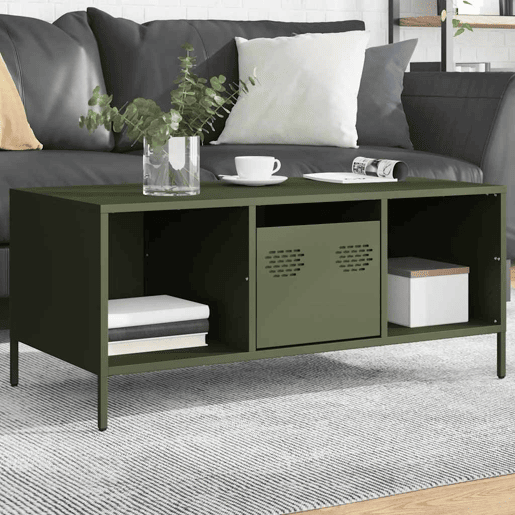Mesa de Centro, Mesa baixa, 101,5x50x43,5 cm aço laminado a frio verde-azeitona
