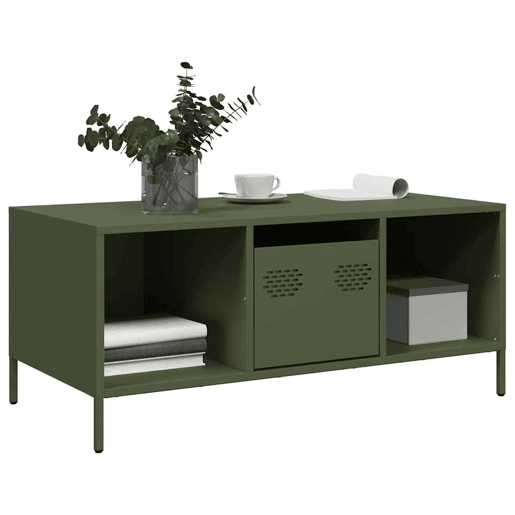 Mesa de Centro, Mesa baixa, 101,5x50x43,5 cm aço laminado a frio verde-azeitona