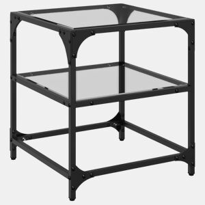 Mesa de Centro, Mesa baixa c topo em vidro transparente 40x40x45 cm aço