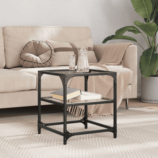 Mesa de Centro, Mesa baixa c topo em vidro transparente 40x40x45 cm aço Mesa de Centro, Mesa baixa c topo em vidro transparente 40x40x45 cm aço