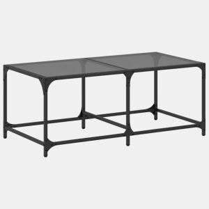 Mesa de Centro, Mesa baixa com topo em vidro preto 98,5x50x40 cm aço