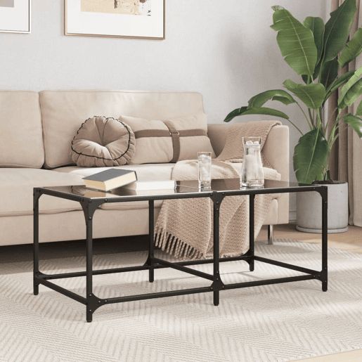 Mesa de Centro, Mesa baixa com topo em vidro preto 98,5x50x40 cm aço Mesa de Centro, Mesa baixa com topo em vidro preto 98,5x50x40 cm aço