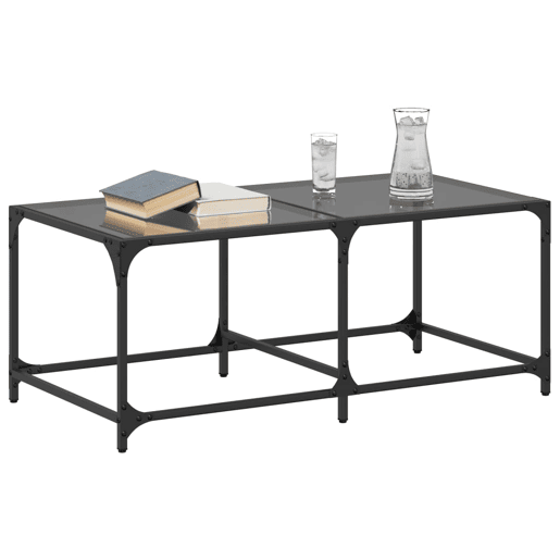 Mesa de Centro, Mesa baixa com topo em vidro preto 98,5x50x40 cm aço Mesa de Centro, Mesa baixa com topo em vidro preto 98,5x50x40 cm aço