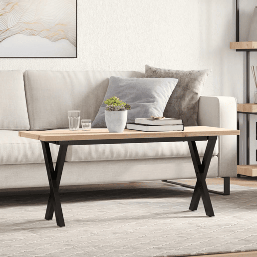Mesa de Centro, Mesa baixa, estrutura em X 110x40x45,5cm pinhoaço
