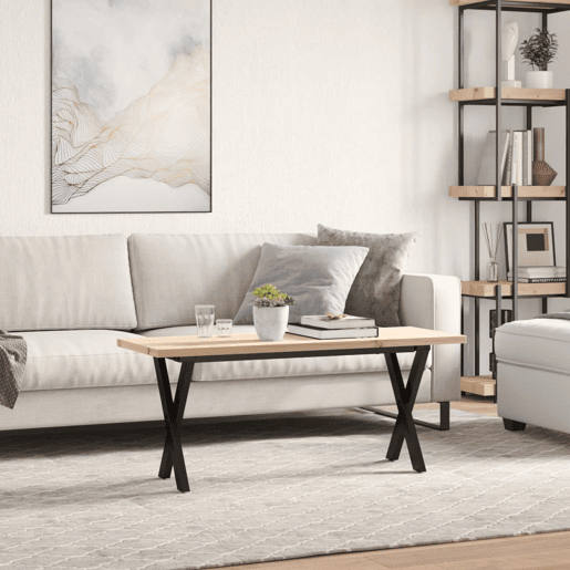 Mesa de Centro, Mesa baixa, estrutura em X 110x40x45,5cm pinhoaço