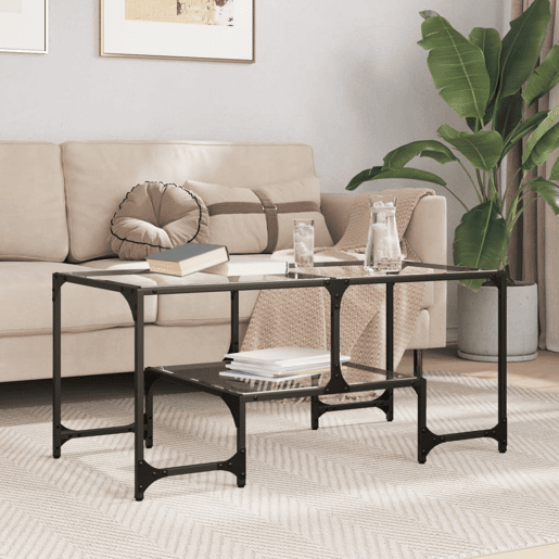 Mesa de Centro, Mesa baixa c topo em vidro transparente 98,5x50x45 cm aço