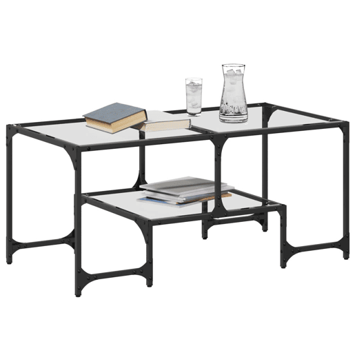 Mesa de Centro, Mesa baixa c topo em vidro transparente 98,5x50x45 cm aço