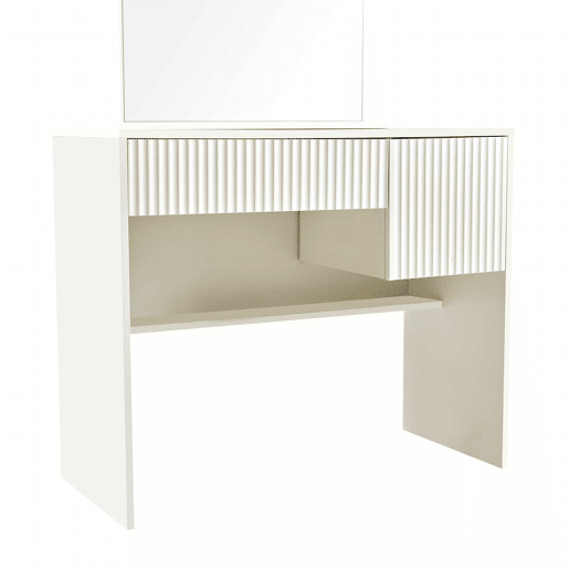 Penteadeira 135 x 90 x 40 cm - com espelho, gavetas e prateleiras abertas, design moderno - branco