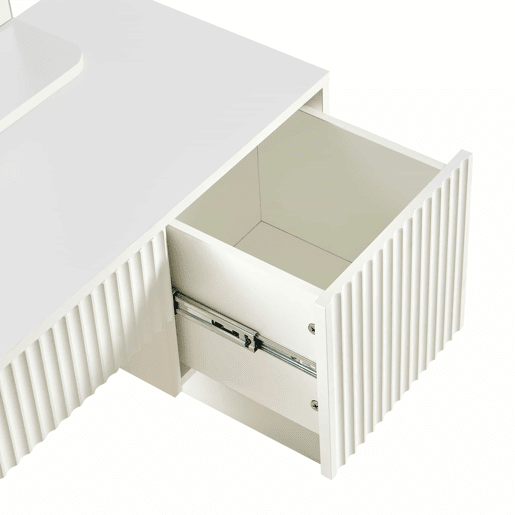 Penteadeira 135 x 90 x 40 cm - com espelho, gavetas e prateleiras abertas, design moderno - branco