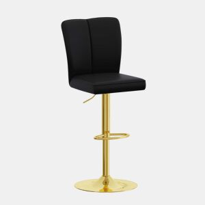 Bancos de bar ajustáveis, 2 unidades - Giratórios a 360°, PU resistente à água, design de luxo - Preto + Dourado