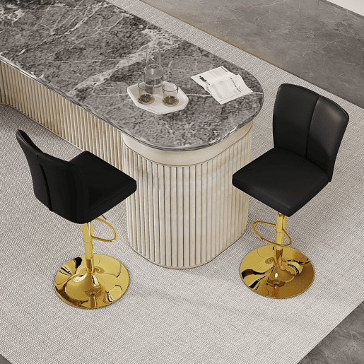 Bancos de bar ajustáveis, 2 unidades - Giratórios a 360°, PU resistente à água, design de luxo - Preto + Dourado