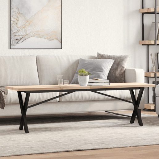 Mesa de Centro, Mesa baixa, estrutura em X 160x40x45,5cm pinhoaço