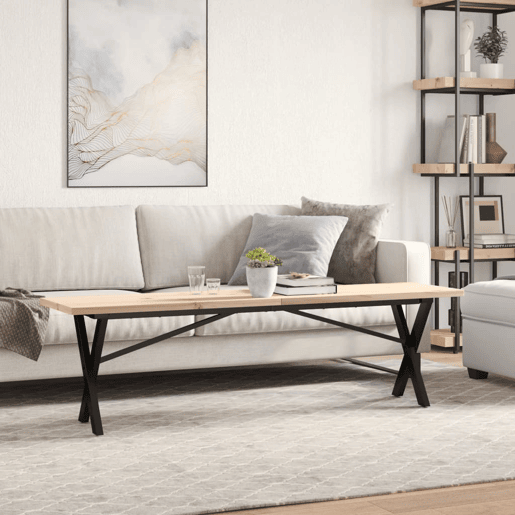 Mesa de Centro, Mesa baixa, estrutura em X 160x40x45,5cm pinhoaço