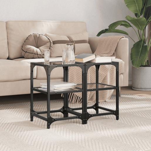 2pcs Mesas de centro, Mesas baixas c tampo em vidro preto 30x30x45 cm aço 2pcs Mesas de centro, Mesas baixas c tampo em vidro preto 30x30x45 cm aço