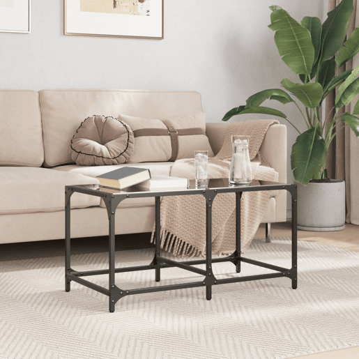 Mesa de Centro, Mesa baixa com topo em vidro preto 78,5x40x40 cm aço Mesa de Centro, Mesa baixa com topo em vidro preto 78,5x40x40 cm aço