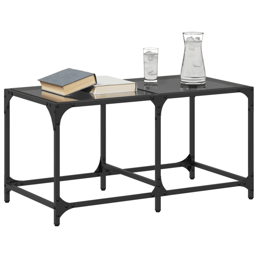 Mesa de Centro, Mesa baixa com topo em vidro preto 78,5x40x40 cm aço Mesa de Centro, Mesa baixa com topo em vidro preto 78,5x40x40 cm aço