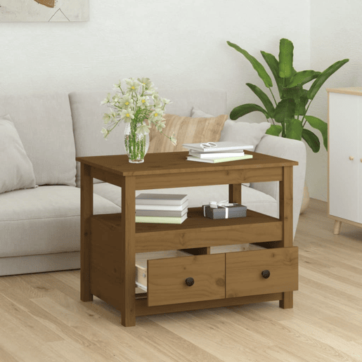 Mesa de Centro, Mesa baixa, 71x49x55 cm pinho maciço castanho mel