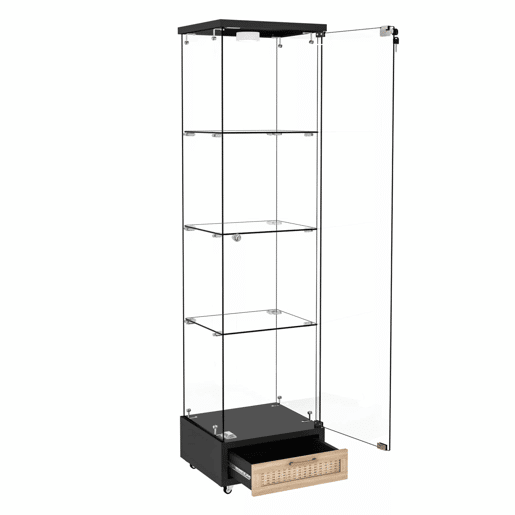 Vitrine moderna em vidro 167 x 42,5 x 36,5 cm - com LED, 1 porta e 4 prateleiras - preta