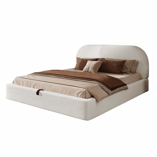 Cama de casal estofada 160 x 200 cm - cama hidráulica funcional com base de colchão, cabeceira acolchoada e amplo espaço de arrumação - bege bouclé Cama de casal estofada 160 x 200 cm - cama hidráulica funcional com base de colchão, cabeceira acolchoada e amplo espaço de arrumação - bege bouclé
