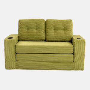 Sofá pufe de 2 lugares - conversível, sem estrutura, com porta-copos e bolsos laterais, almofadas acolchoadas com encosto - verde-oliva