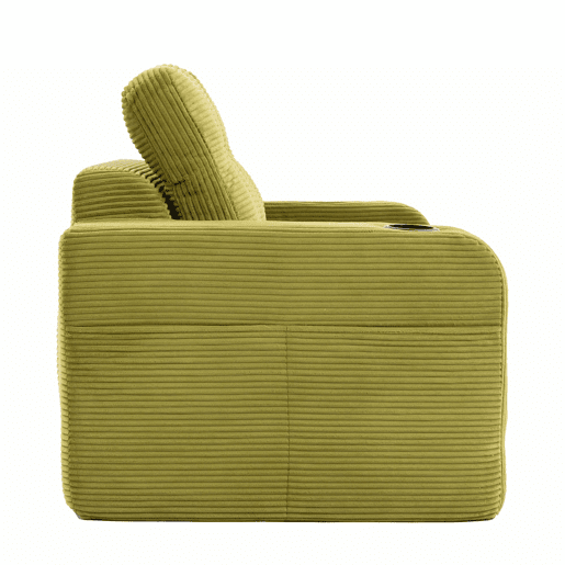 Sofá pufe de 2 lugares - conversível, sem estrutura, com porta-copos e bolsos laterais, almofadas acolchoadas com encosto - verde-oliva