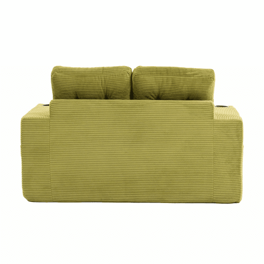 Sofá pufe de 2 lugares - conversível, sem estrutura, com porta-copos e bolsos laterais, almofadas acolchoadas com encosto - verde-oliva