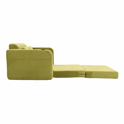 Sofá pufe de 2 lugares - conversível, sem estrutura, com porta-copos e bolsos laterais, almofadas acolchoadas com encosto - verde-oliva