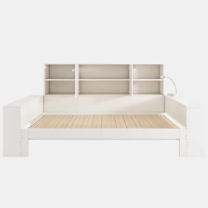 Cama com arrumação 90x200 cm - cama embutida com cama extraível, portas duplas de arrumação, portas USBUSB-C, design multifuncional e economizador de espaço, cama juvenil e de casal - branco