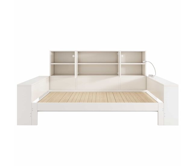 Cama con almacenamiento 90x200 cm - cama nido con cama extraíble, puertas dobles de almacenamiento, puertos usb/usb-c, diseño multifuncional y ahorro