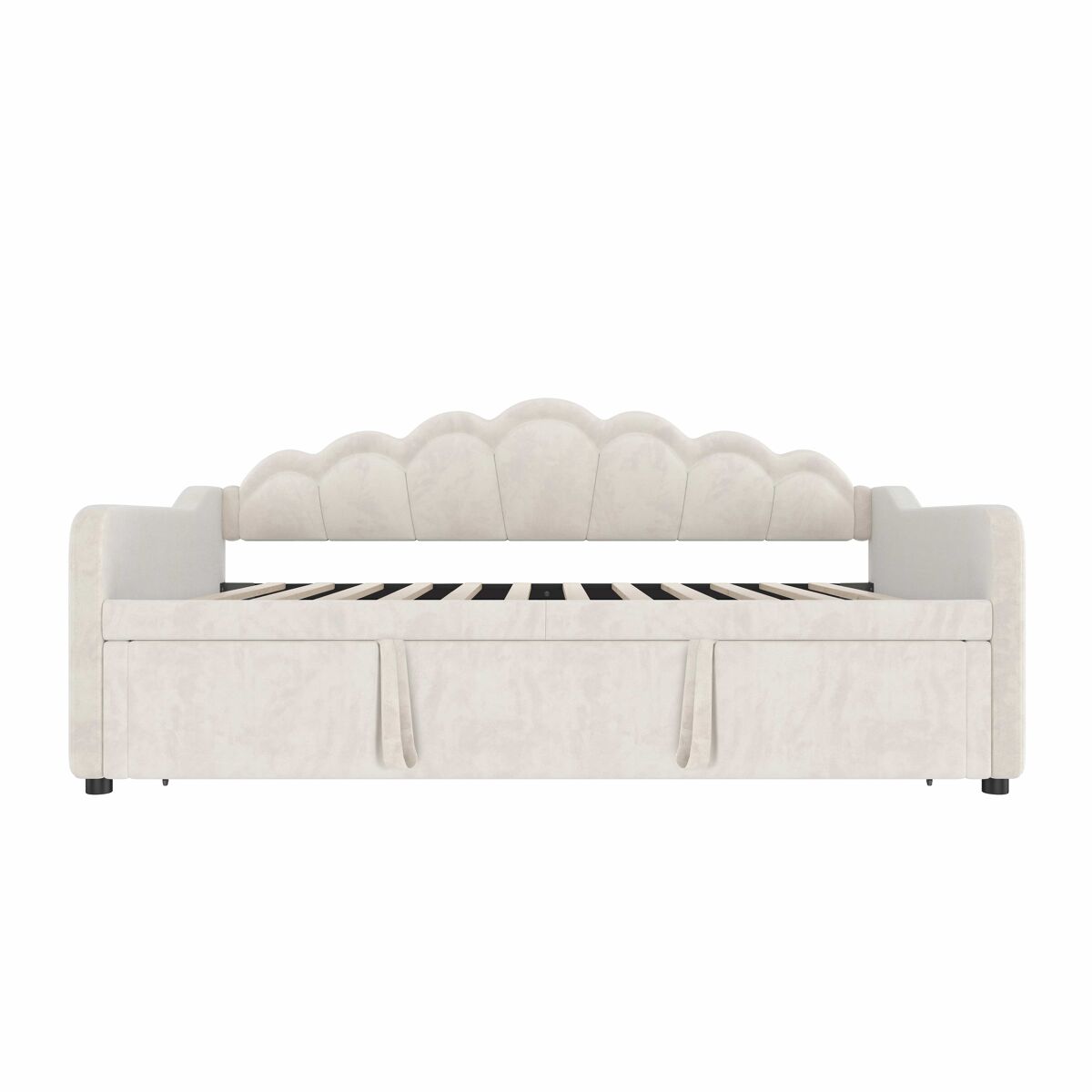Sofá cama nido 90x200 cm (180x200 cm) - cama extensible, sofá cama individual y doble, terciopelo, tira led de colores, sin colchón - beige