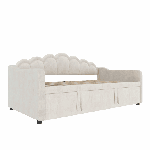 Sofá-cama com gaveta 90x200 cm (180x200 cm) - cama extensível, sofá-cama individual e duplo, veludo, faixa LED colorida, sem colchão - bege