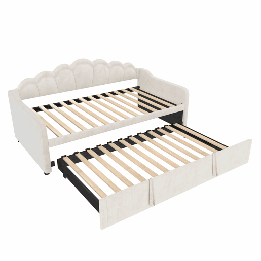 Sofá-cama com gaveta 90x200 cm (180x200 cm) - cama extensível, sofá-cama individual e duplo, veludo, faixa LED colorida, sem colchão - bege