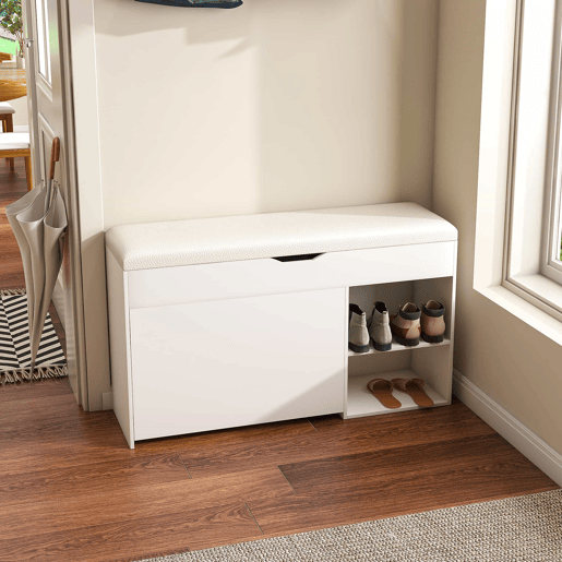Banco para sapatos 100 x 30 x 52 cm - Design moderno e minimalista, com compartimento oculto - Branco