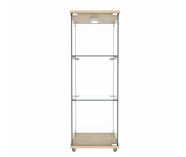 Vitrina de vidrio moderna 120x42,5x36,5 cm - led, 1 puerta, 3 niveles, estilo natural - natural