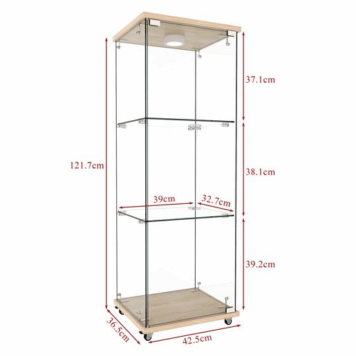 Vitrine moderna em vidro 120 x 42,5 x 36,5 cm - LED, 1 porta, 3 prateleiras, estilo natural - Natural