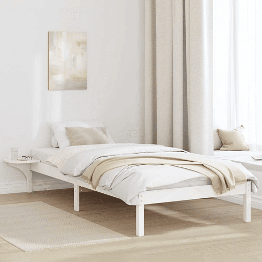 Estrutura de cama de solteiro para adultos - Branco 75 x 190 cm Madeira de Pinheiro Sólida