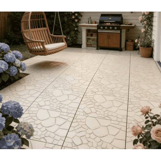 Ladrilhos para terraço de 30 cm - textura de pedra, sistema de encaixe DIY, instalação fácil e rápida, 44 peças - bege