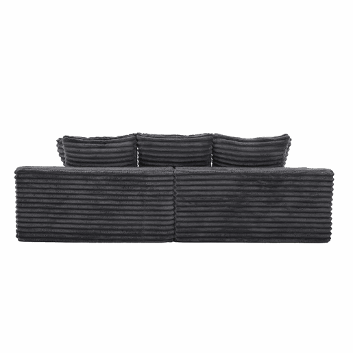 Sofá de 4 lugares - estofado em veludo cotelê, encosto alto, almofadas extra, bolsos laterais e porta-copos, convertível em cama - Cinza escuro
