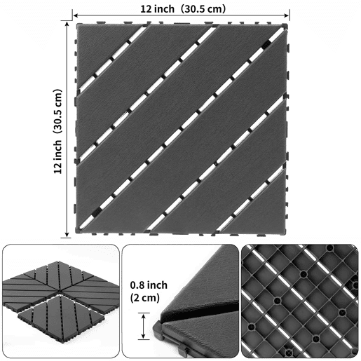 Ladrilhos de plástico encaixáveis para terraço, 30 x 30 cm, 44 peças - impermeáveis, para uso interior e exterior, resistentes a todas as condições meteorológicas, para terraços, piscinas, varandas e jardins - cinzento escuro