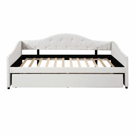 Cama embutida com cama extra de 90 x 200 cm - sofá-cama, cama individual, linho, estilo minimalista, sem colchão - bege