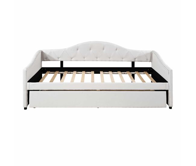 Cama nido con cama extraíble 90x200 cm - sofá cama, cama individual, lino, estilo minimalista, sin colchón - beige