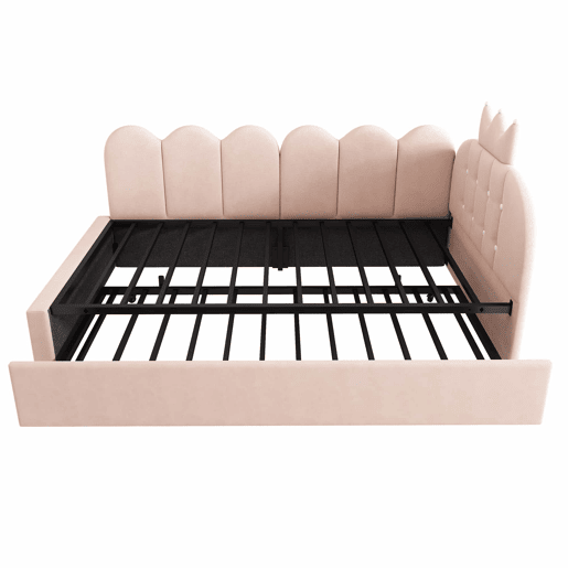 Sofá-cama com cama extraível 90x200 cm  90x190 cm - em forma de L, veludo, design com coroa e grelha, poupa espaço para quartos infantis e de hóspedes, sem colchão - rosa
