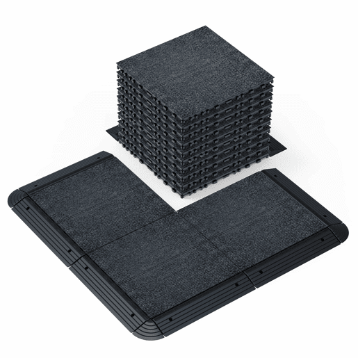 Ladrilhos para terraço tipo alcatifa, 12, 36 peças - sistema modular de encaixe DIY, instalação rápida e simples para pátios, alpendres, varandas, piscinas e jardins - cinzento