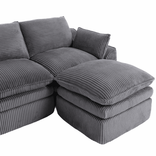 Sofá modular de 3 lugares - Com almofadas e 2 bolsos laterais, espuma de 3 camadas + molas para recuperação rápida - Cinza escuro
