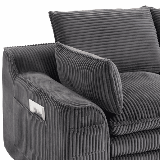 Sofá modular de 3 lugares - Com almofadas e 2 bolsos laterais, espuma de 3 camadas + molas para recuperação rápida - Cinza escuro