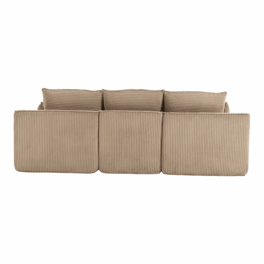 Sofá modular de 3 lugares em veludo cotelê com otomana - espuma de 3 camadas e molas, almofadas incluídas, bolsos laterais, design modular combinável, recuperação rápida - cáqui